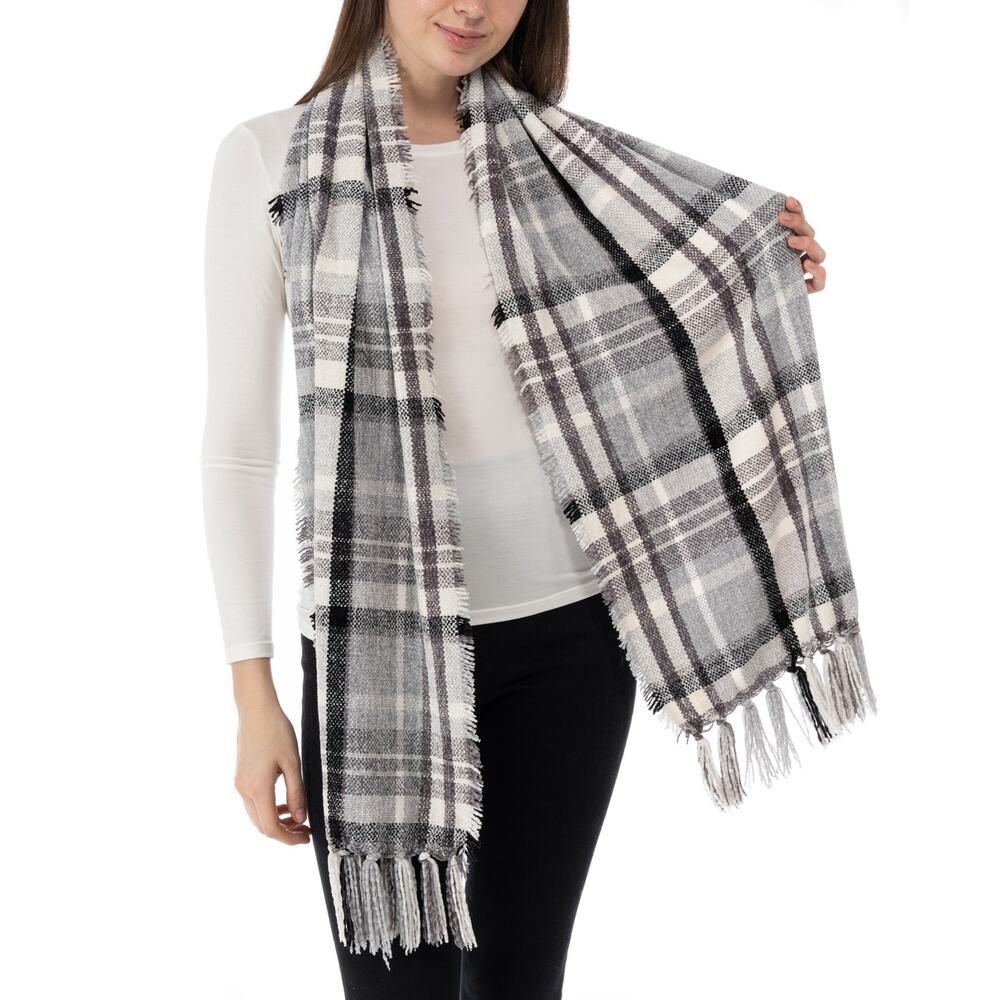 Charter Club Grey Plaid‎ Chenille Scarf